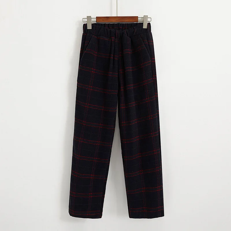 Новые 2019 осенние винтажные клетчатые брюки женские с высокой талией утолщенные