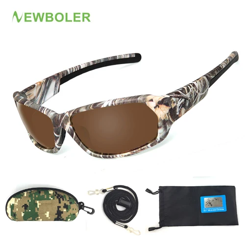 NEWBOLER уличные спортивные походные очки поляризационные UV400 камуфляжные мужские и женские солнцезащитные очки для рыбалки вождения солнцезащитные очки - Цвет: Brown lenses