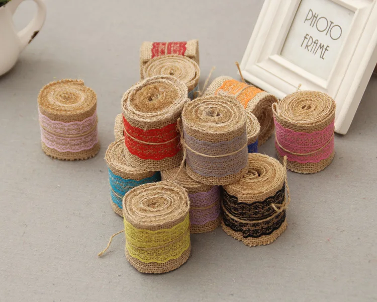 New Arrival 6cm 2yard/roll 14 colors to choose from Burlap Lace Natural Jute Country Party Wedding Decoration