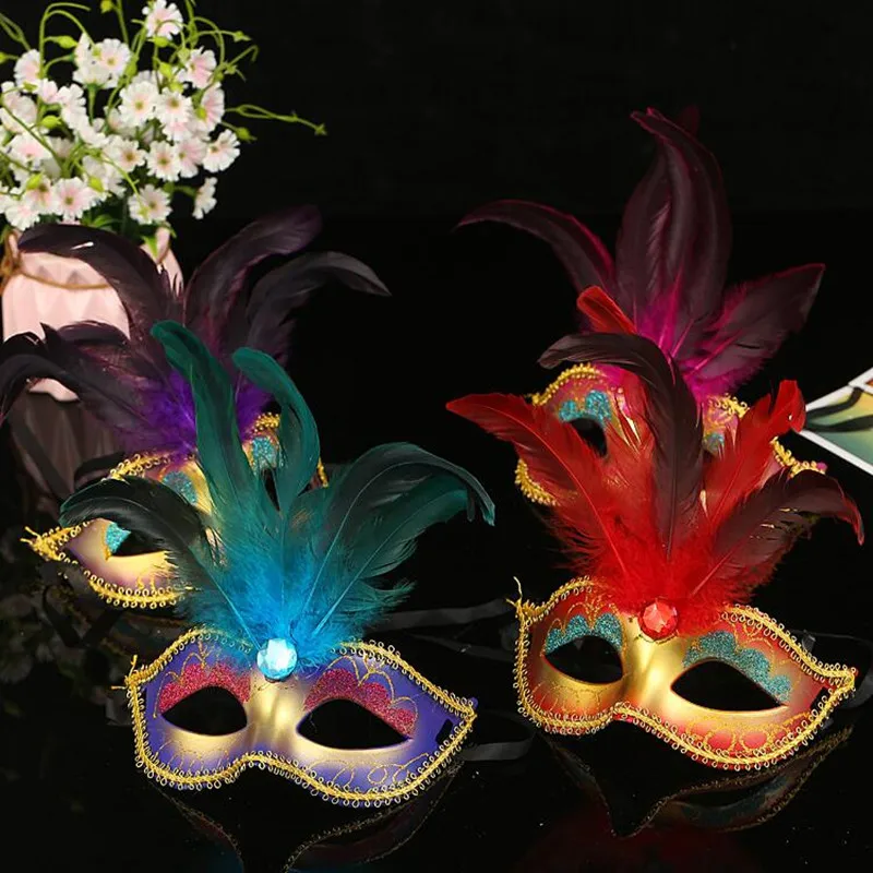 Painting Feather Mask Women Lady Bar KTV Nightclub Disco Ball Masks Masquerade Party Halloween Christmas|Аксессуары для