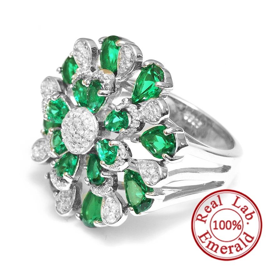 3.7ct Created Emerald Ring Pear Real Pure 925 Solid Sterling Silver Vintage Charm Luxury Jewelry For Women 2018 New Hot Sale | Украшения и