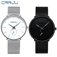 crrju fashion mens watches top brand luxury lover watches women casual slim mesh steel couple sports watch relogio masculino