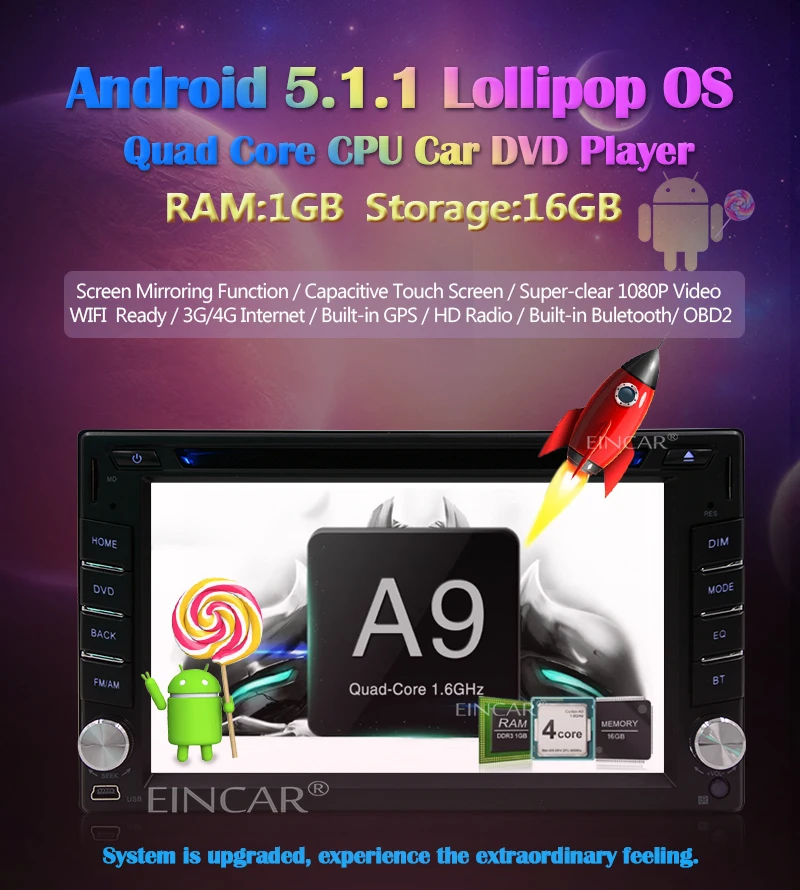 Quad Core Android 5.1 2din Dvd плеер Автомобиля Car PC Tablet двухместный 2 din 6.2 ''Автомобильный GPS