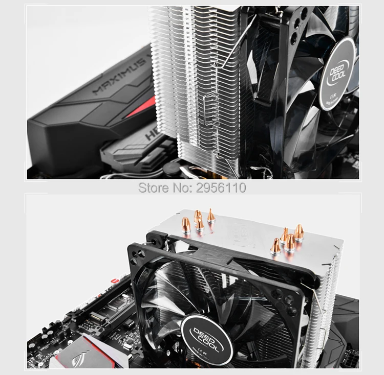 Кулер для процессора Deepcool 4 медные тепловые трубки для Intel 775 115X AMD AM3 AM4 cpu Радиатор 12 см светодиодный Blu-Ray Вентилятор охлаждения процессора ПК тихий