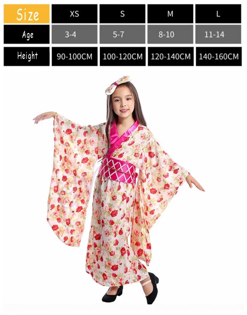 Japanese Kimono Детское традиционное японское кимоно, гейша, карнавальный костюм, азиатское аниме для девочек, вечерние костюмы на Хэллоуин, детская одежда - Цвет: Japanese Kimono