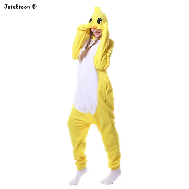 

2017 New Adult Cartoon Animal Yellow Chicken Chook Hen Halloween Cosplay Pajamas Onesies Sleepwear Chick Performances Costume