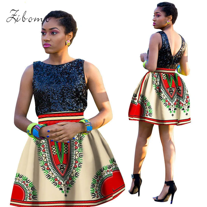 Африканская юбка трапециевидной формы из 100% хлопка с принтом Дашики летняя