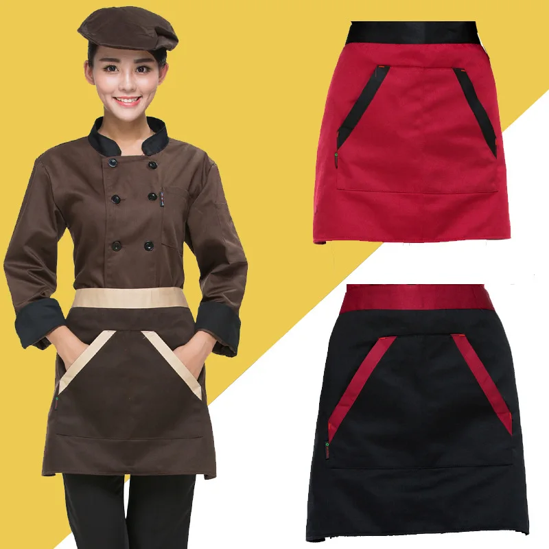 

Free shipping cafe restaurant short waiter waist apron cotton chef working apron with big pocket