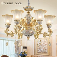 european luxury resin engraving chandelier living room restaurant bedroom french retro crystal white chandelier free shipping