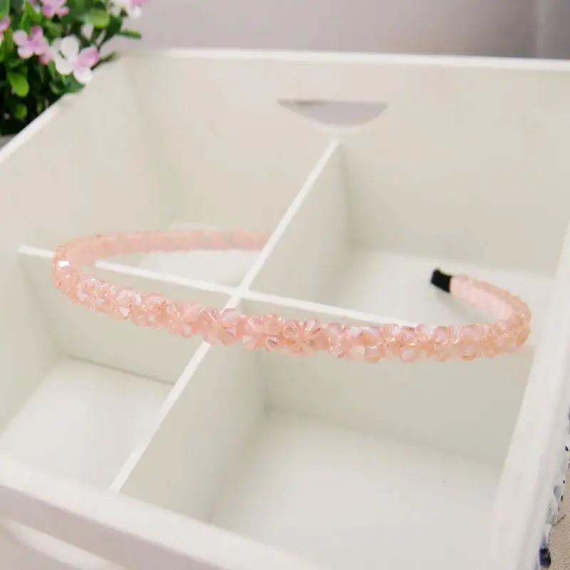 pink Модные женские хрустальные ободки из бисера металлические цветочные украшения для волос женские Стразы головные уборы с жемчугом обруч для волос аксессуары для волос - Цвет: pink