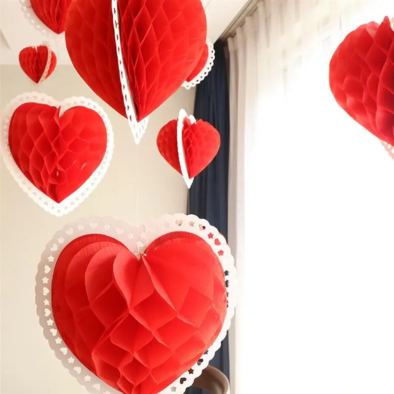 3D Paper Love Heart Lantern Hanging Decoration Ornaments to Valentines Day Wedding Birthday Party 24cm