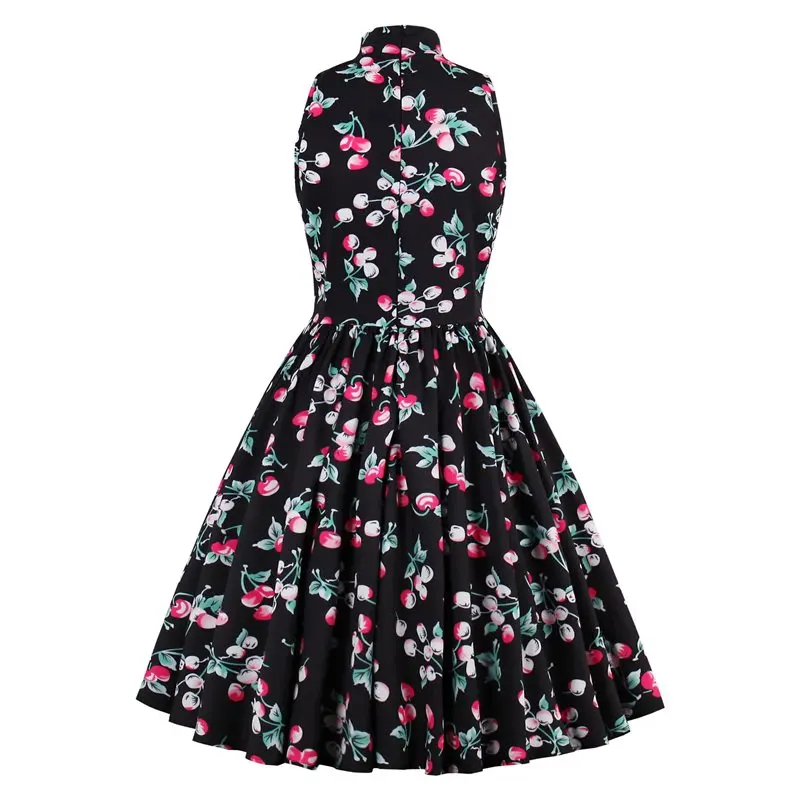 Summer Vintage Sexy Big Swing Elegant Plus Size Women Midi Dresses Print Sweet Retro Floral 2019 Black Female Fashion Dress | Женская
