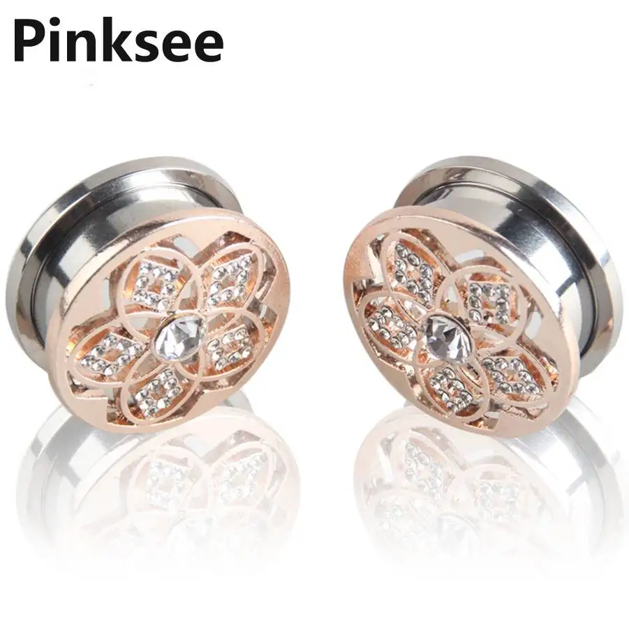 1 шт. хит продаж носилки для туннеля затычки ушей Хрустальный цветок нержавеющая