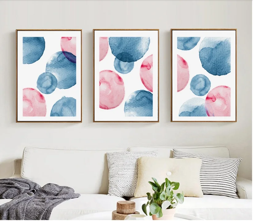 Modern Blue Ink Abstract Circles Decorative Painting Modular Picture Wall Art Canvas for Living Room Unframed | Дом и сад