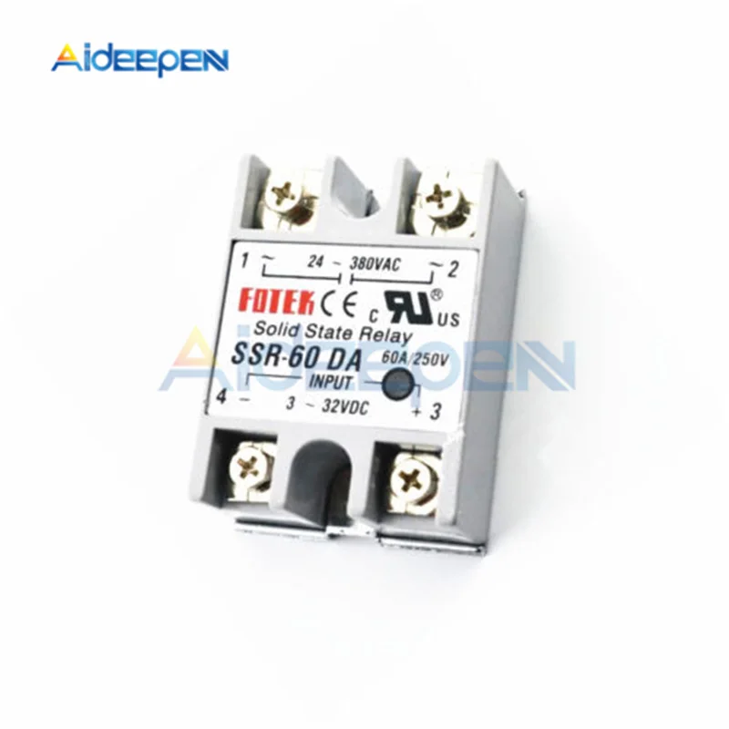 1 шт. твердотельные реле SSR-40DA SSR-50DA SSR-60DA SSR-75DA 40A 50A 60A 75A 3-32 В постоянного тока в переменный 24-380V переменный ток, полупроводник реле SSR 40DA