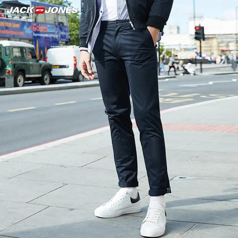 JackJones мужские хлопковые брюки эластичная ткань комфорт дышащий бизнес Смарт повседневные брюки Slim Fit Брюки Мужская одежда | 218314502