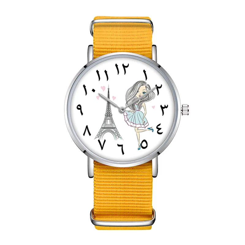 Meisjes Horloges многоцветные полосы нейлон группа Arabische Cijfers Vrouw Dames клок Voor Vrouwen