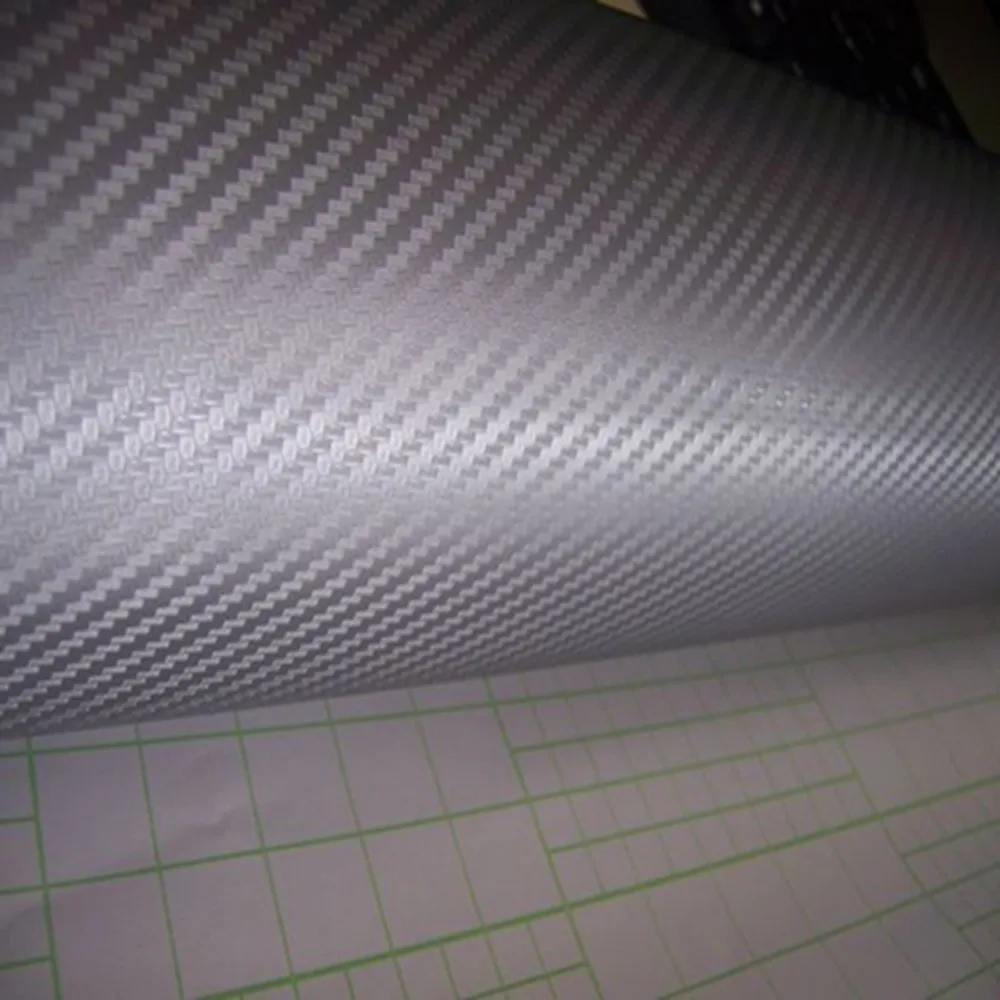 Free Shipping Size 1.52x30 Meter Silver Grey Waterproof 3D Carbon Fiber Vinyl Film For Car Wrapping With Bubbles |