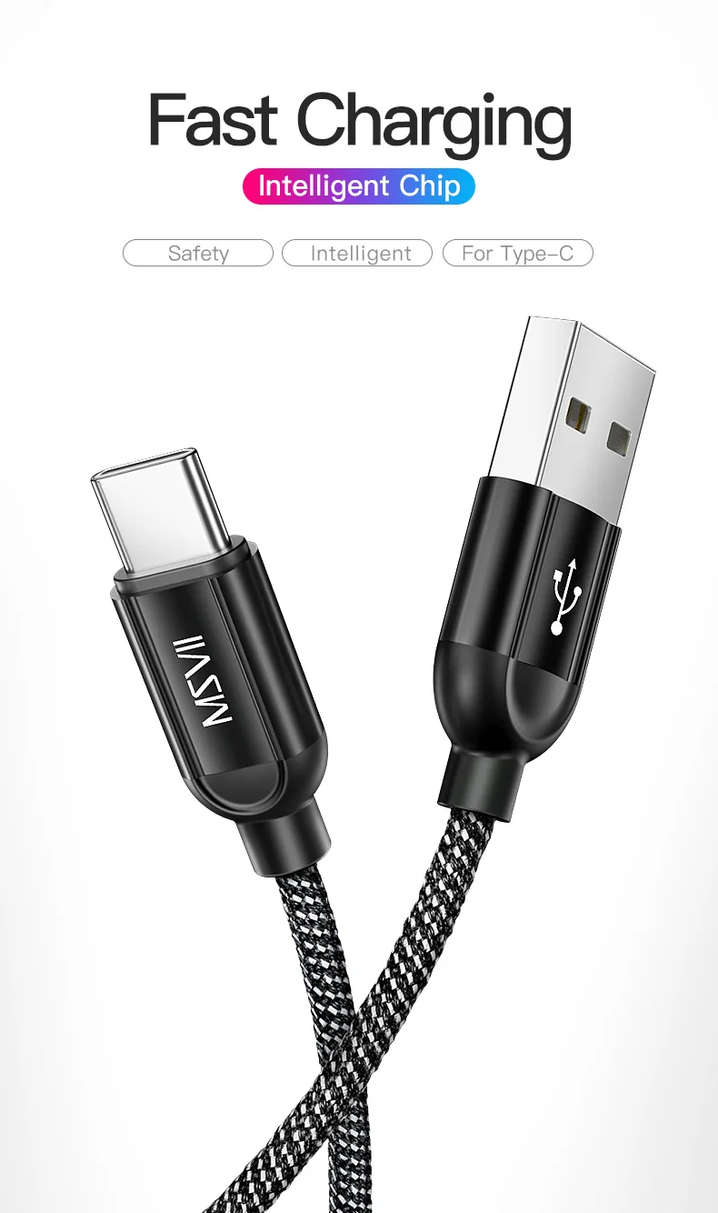 Msvii usb type-C кабель для быстрой зарядки type-c 3,0 кабель для передачи данных зарядное устройство для телефона samsung S9 S8 Note 9 8 Xiaomi Mi8 Mi6 A2 Для huawei