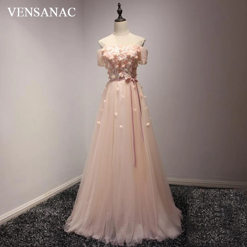 VENSANAC 2018 платье с вырезом лодочкой и цветочной аппликацией А силуэта длинное