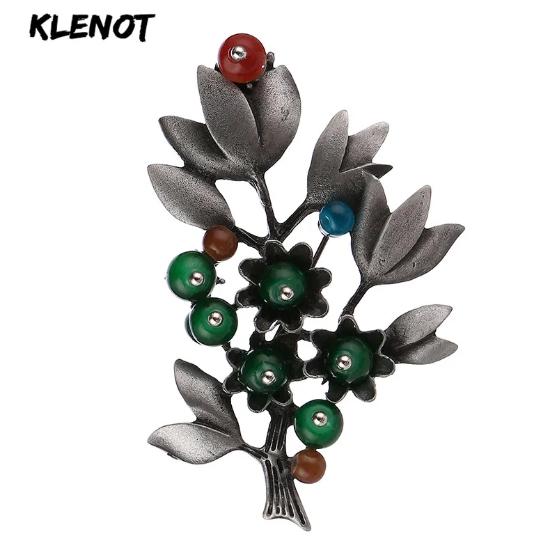 Женская Винтажная брошь в виде цветка из натурального камня стиле ретро растения