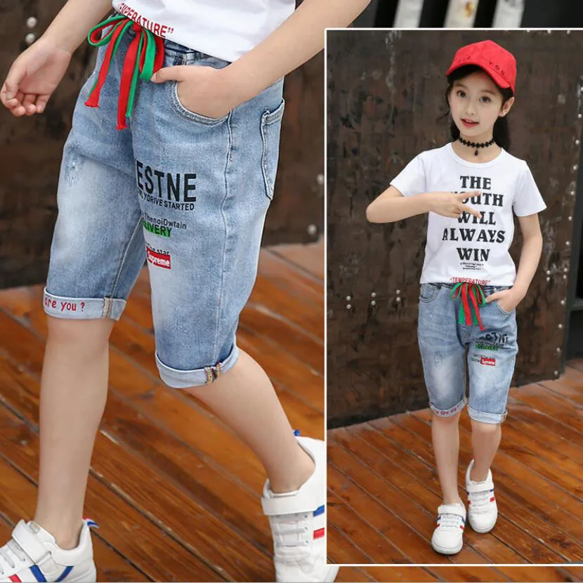 Брюки для девочек От 3 до 13 лет Детские хлопковые джинсовые штаны