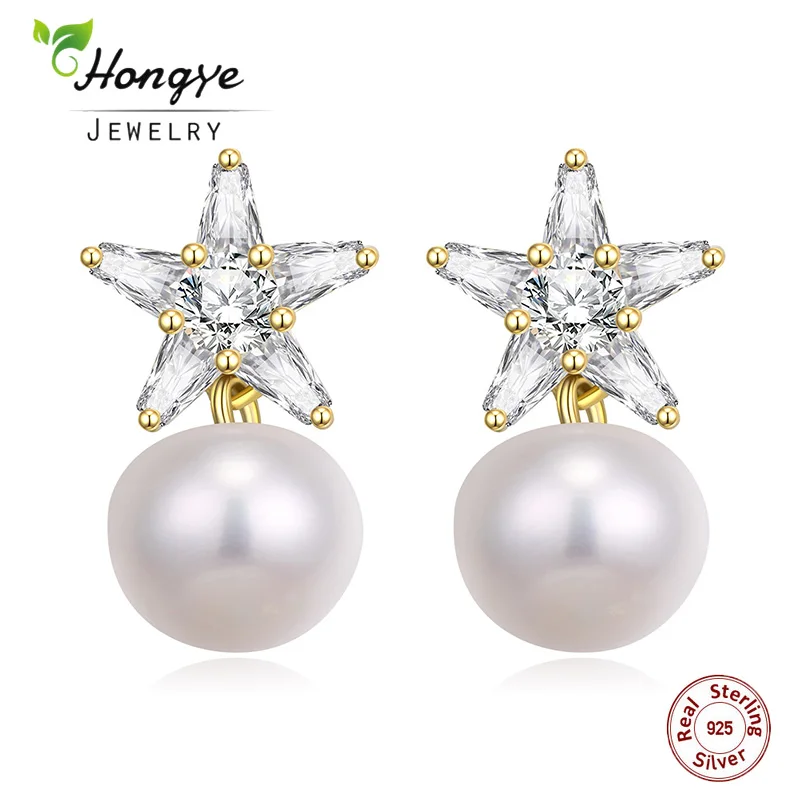 

Модные женские серьги Hongye в виде звёзд из серебра 925 пробы с белым жемчугом ручной работы, оптовая продажа
