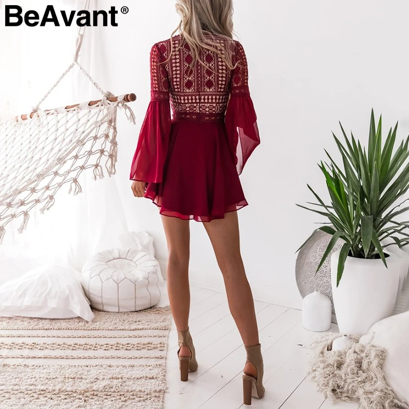 BeAvant открытое кружевное платье Лето 2018 шифоновое с v образным вырезом Женский