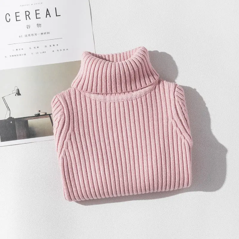 pink sweater Свитер с высоким воротником для девочек, сплошной цвет вязания, свитер, осенняя одежда для детей, белый пуловер, топы для детей 2, 3, 4, 8, 12, 13 лет - Цвет: pink sweater