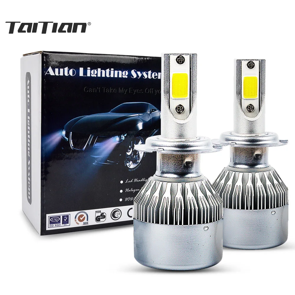 Taitian 2 шт. COB 72 Вт 7600LM 6000 К DC12V Светодиодные фары H1 H4 H7 автомобилей туман лампа H11 9005 9006 Canbus свет лед авто лампы для Toyota