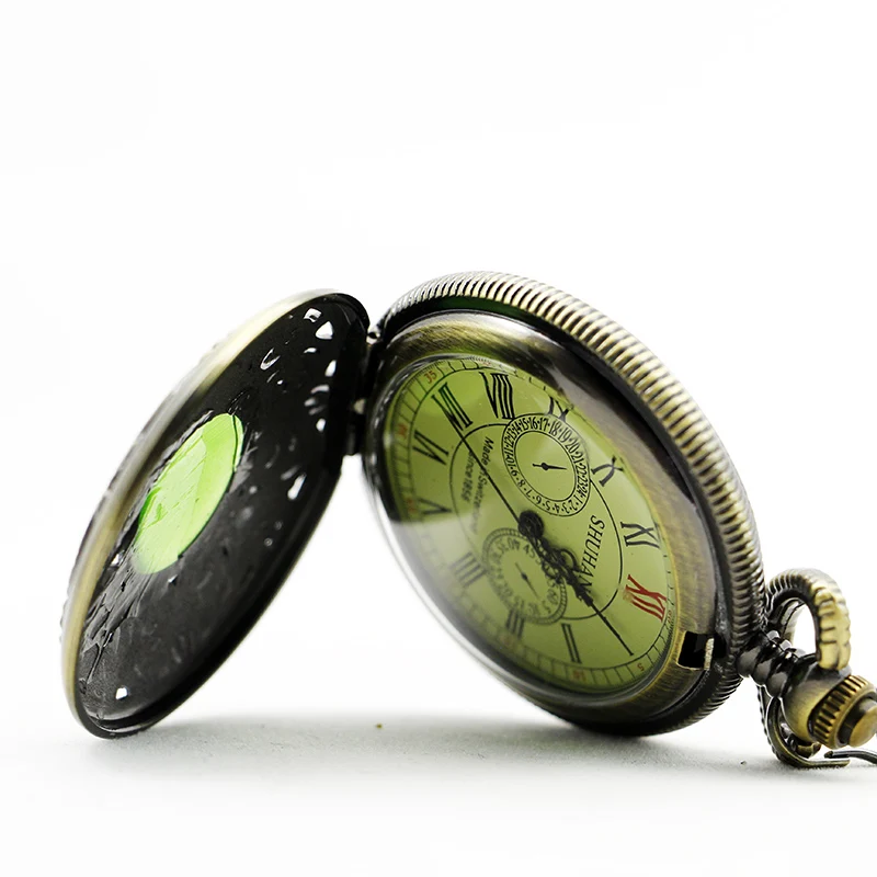 Vintage Exquisite Hollow Carved Gemstone Mechanical Pocket Watch Best Men's Necklace Pendant Accessories Gentleman Style Clock