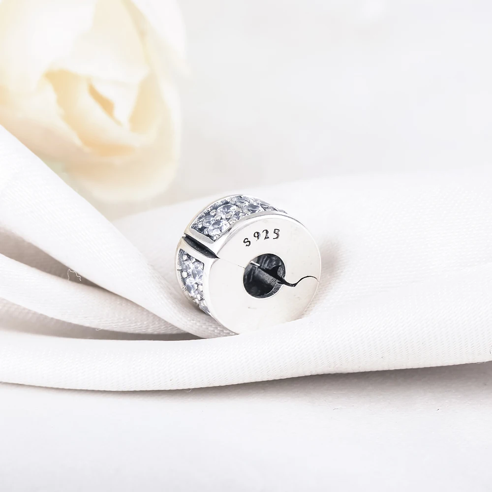 Devolove Dazzling Elegance Cubic Zircon Clip Charms Bead 925 Sterling Silver Beads Fit Pandora Bracelets Fine Dropshipping | Украшения и