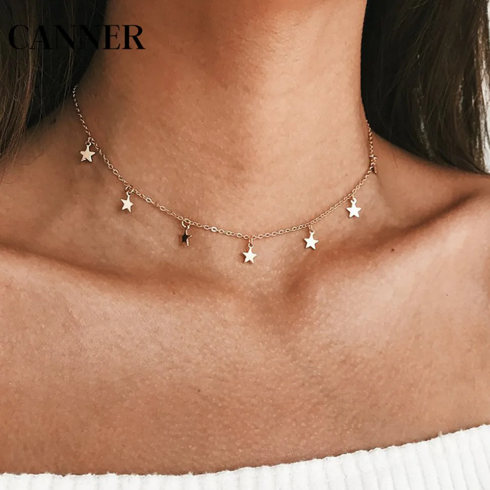Canner Boho женский чокер золотая, Серебряная цепочка Подвески со звездами Короткие ожерелья для женщин модные вечерние ювелирные изделия