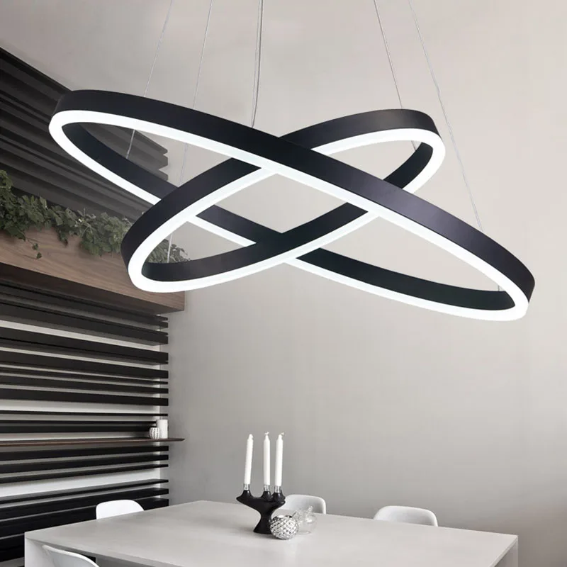

Black White Color Modern pendant lights for living room dining room 3/2/1 Circle Rings LED Lighting ceiling Lamp fixtures