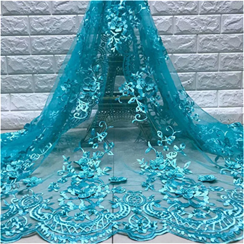 

Hot Sale beads Lace Fabric with Stones Latest Nigerian Guipure Lace Material African Tulle 3d Lace Fabric for Party Dress