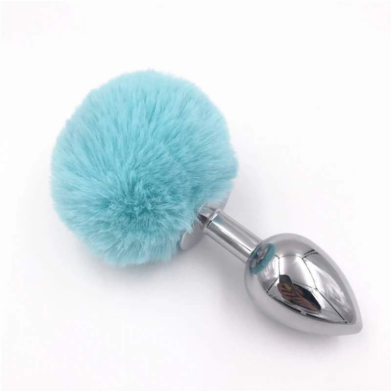 3 размера Анальная пробка светло-голубой хвост кролика металлическая Забавный