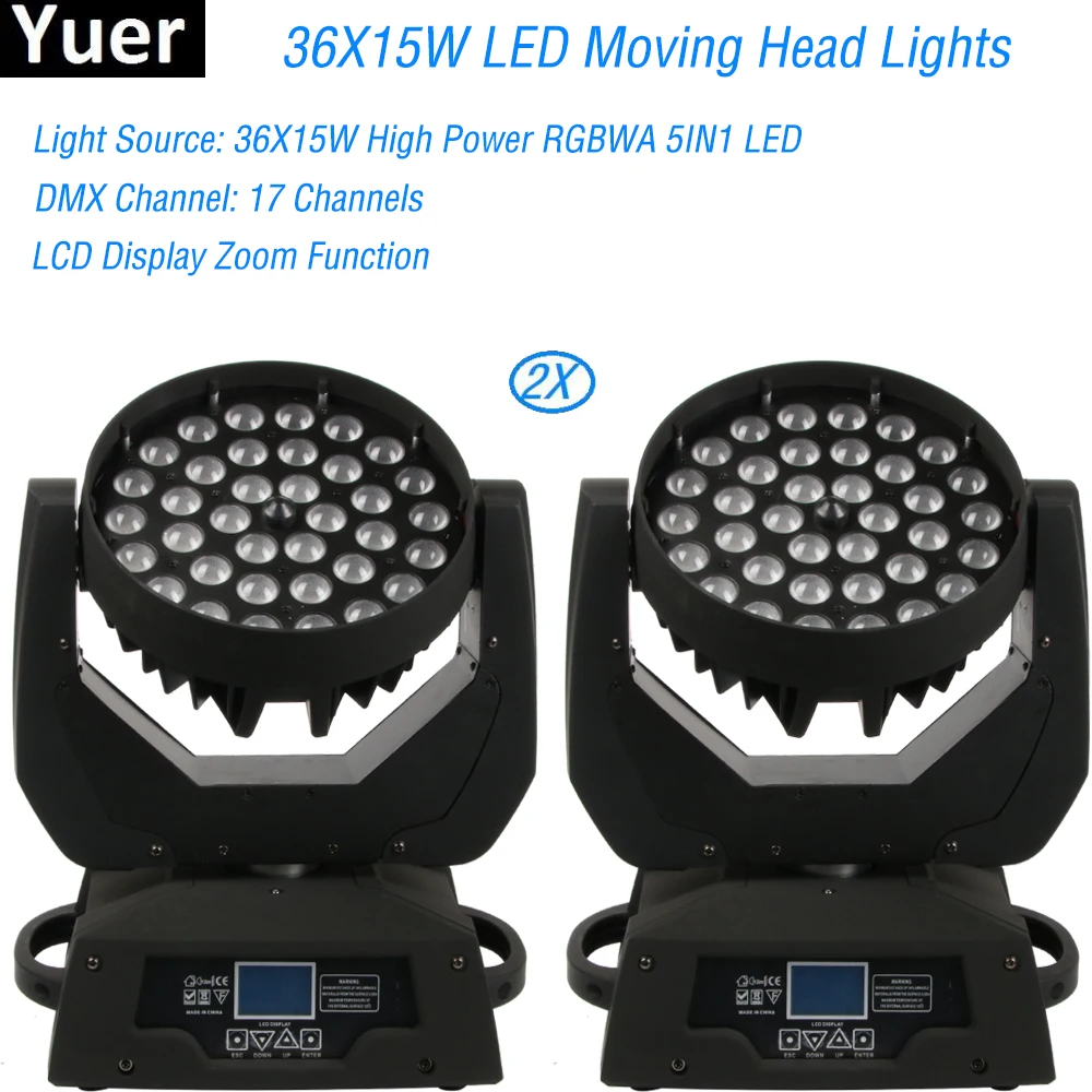 2 шт./лот Бесплатная доставка Zoom LED Moving Head Wash Light 36x15 Вт RGBWA 5in1 DMX512 для клубного диско