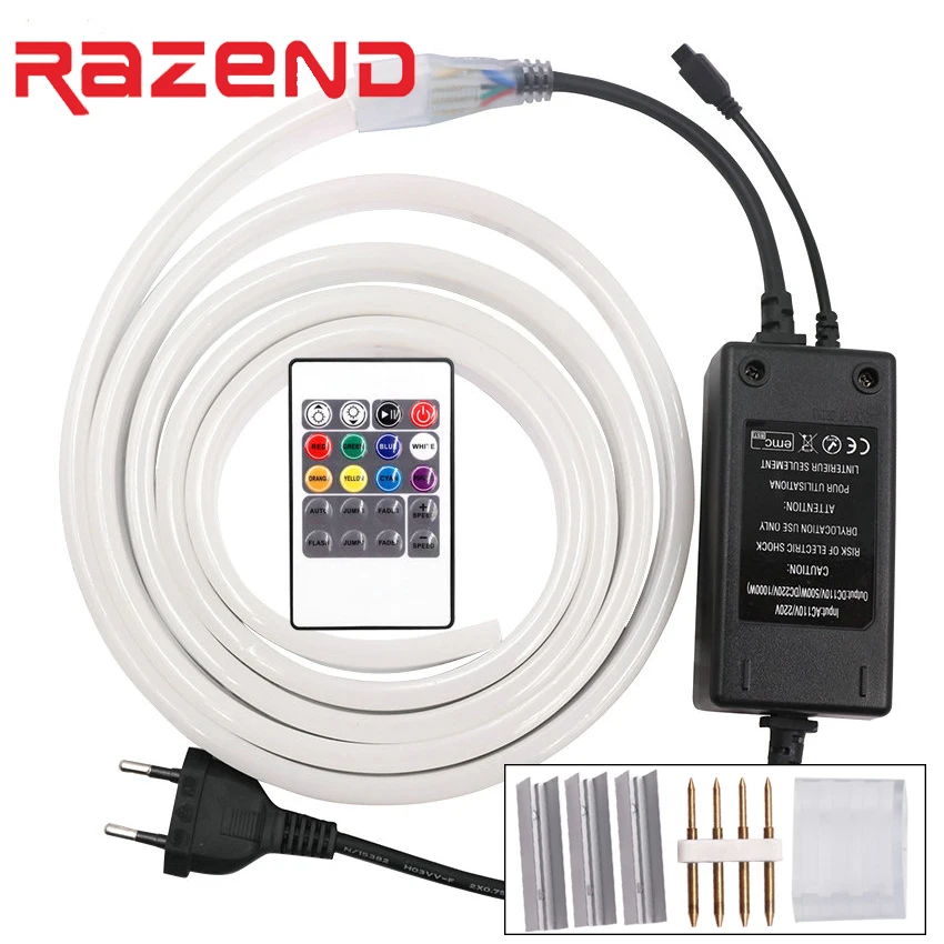 RGB светодиодный неоновый светильник 220 В 5050 2835 120 s/m водонепроницаемый гибкий 1 м 5 10