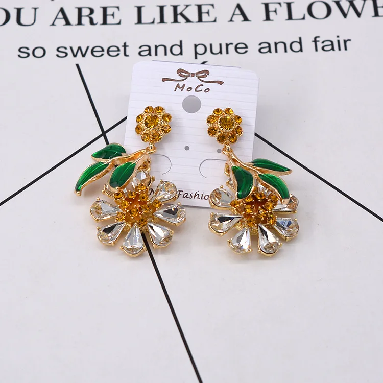 2019 Fashion color crystal green leaf earrings for women | Украшения и аксессуары