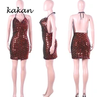 kakan sexy womens nightclub sequin dress ganelli open back zip halter dress burgundy dress