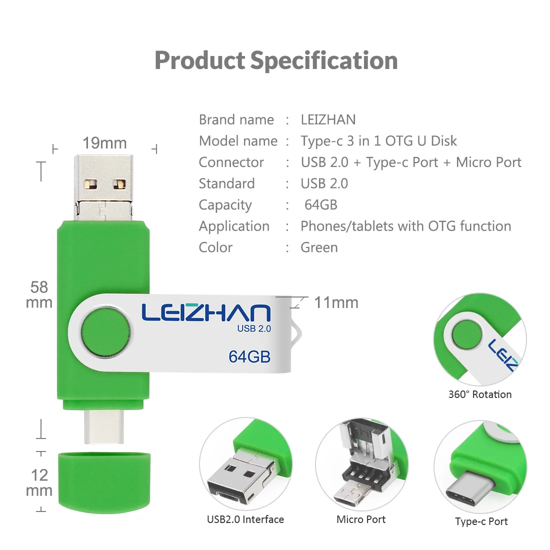 USB-флеш-накопитель LEIZHAN USB Type-C 128/64/32/16/8/4 ГБ | Компьютеры и офис