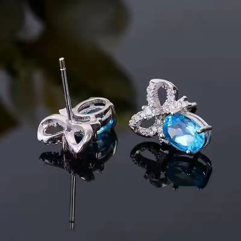 Элегантные серьги пусеты из серебра 925 пробы с топазом 4 мм * 6 мм|stud earrings|earrings forearring