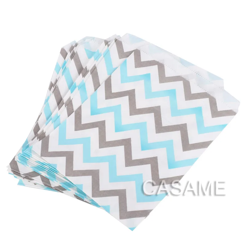blue chevron 25 шт. Подарочный пакет для конфет ручной работы 5x7 дюймов, полностью крафт-белый стиль, новые бумажные пакеты для попкорна, безопасные вечерние пакеты для выпечки - Цвет: blue chevron