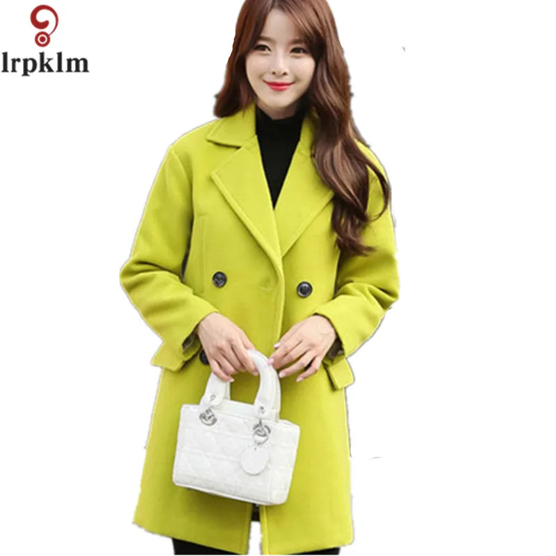 2017 XXL осеннее и зимнее шерстяное пальто с отложным воротником широкой талией