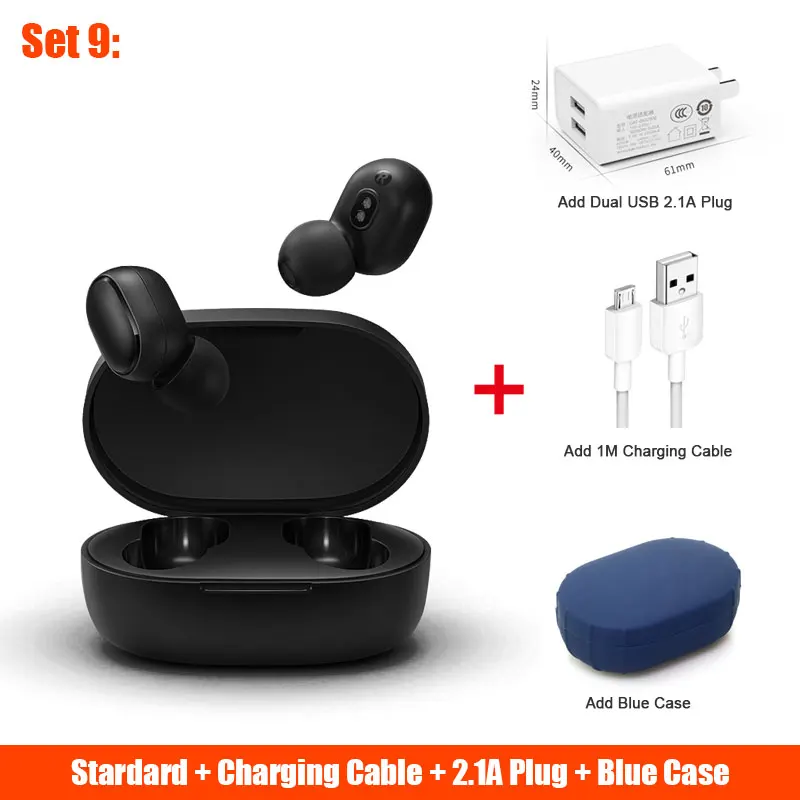 Xiaomi Redmi Airdots настоящие беспроводные bluetooth наушники TWS 5,0 xiaomi Air Airdots pro гарнитура DSP с микрофоном - Цвет: Blue case cable plug