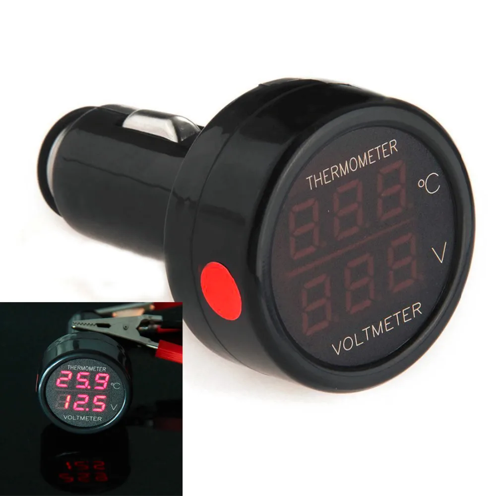 Портативный Напряжение Измеритель постоянного тока, 8-40 V 3 in1 Цифровой вольтметр-термометр прикуривателя автомобиля Зарядное устройство Гарантировано