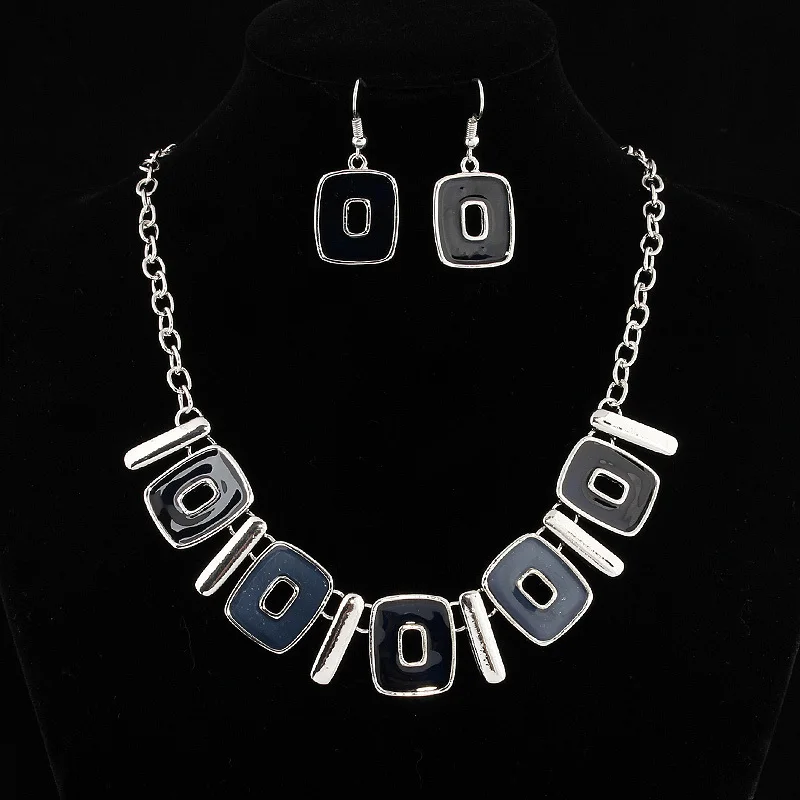 Square Enamel Necklace and earrings set Choker necklaces Party gift Fashion jewellery A1006 | Украшения и аксессуары