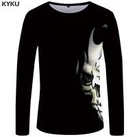 kyku brand skull t shirt men long sleeve shirt black punk devil streetwear rock printed tshirt rock graphic mens clothing