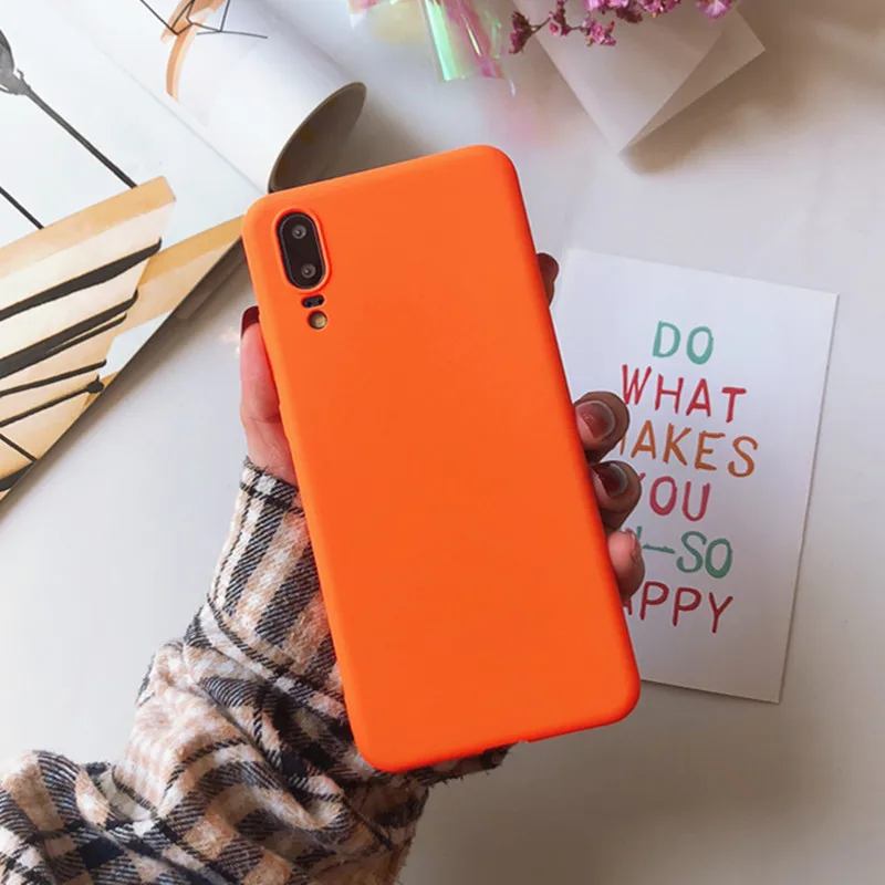 Light Orange Матовый однотонный красный чехол для телефона Huawei Honor 8X MAX 8A 10 Lite P30 P20 P10 Mate 10 20 Pro Lite Мягкий ТПУ чехол - Цвет: Light Orange