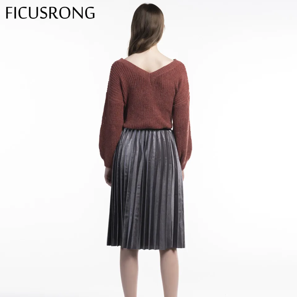 FICUSRONG, новинка, повседневная, с высокой талией, облегающая женская бархатная юбка, плиссированные юбки, Осень-зима, плиссированная Офисная Женская юбка